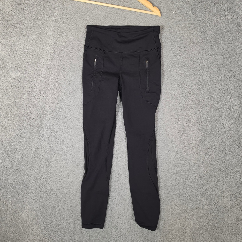 Lululemon Invigorate Womens 4 Tight Mesh Leggings Black Gym Run Zipper Pocket